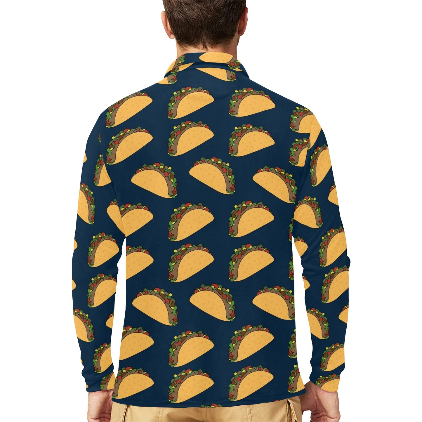 Taco Pattern Print Design TC04 Long Sleeve Polo Shirt For Men's