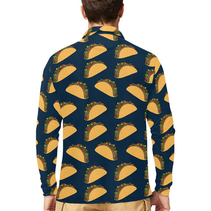 Taco Pattern Print Design TC04 Long Sleeve Polo Shirt For Men's