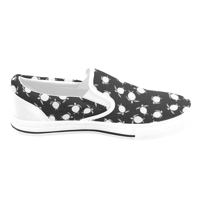 Sea Turtle Print Design LKS303 White Slip Ons Canvas Women's Shoes