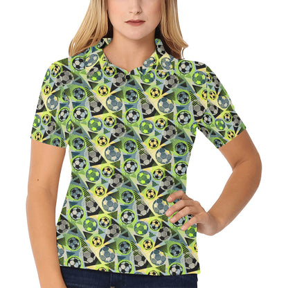 Soccer Ball Themed Print Pattern Women's Polo Shirt