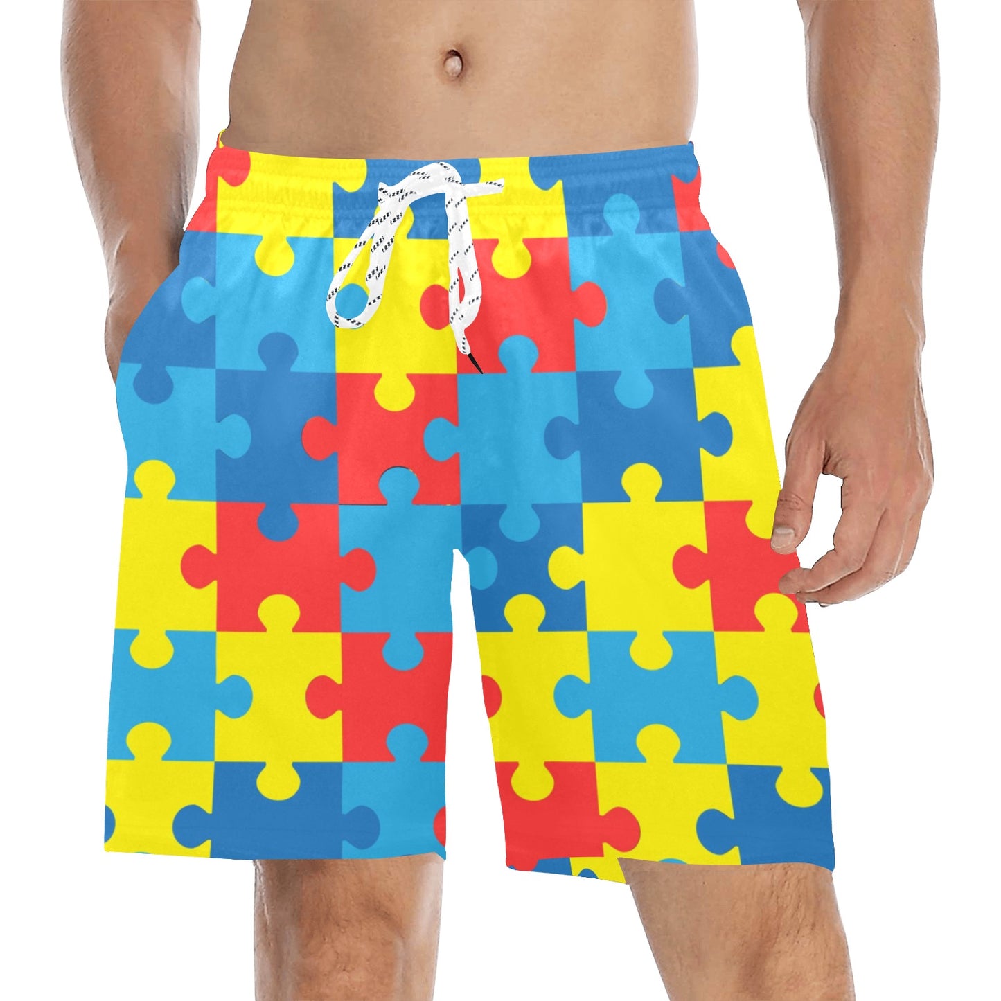 Autism Awareness Puzzles Design Print Men's Swim Trunks Beach Shorts