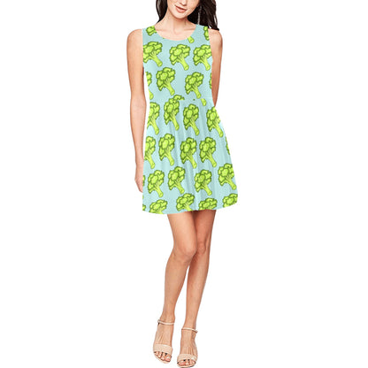 Broccoli Pattern Print Design 02 Sleeveless Dress