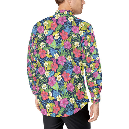 Hibiscus Print Design LKS3010 Men's Long Sleeve Dress Shirt
