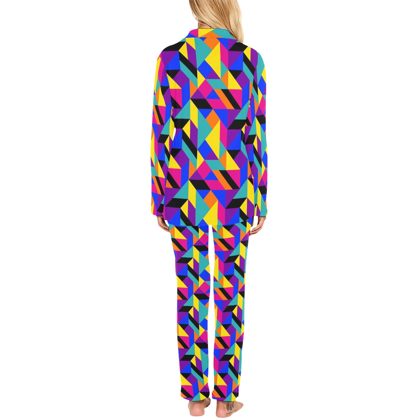 90s Colorful Pattern Print Design 1 Women's Long Pajama Set