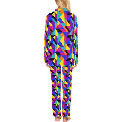 90s Colorful Pattern Print Design 1 Women's Long Pajama Set