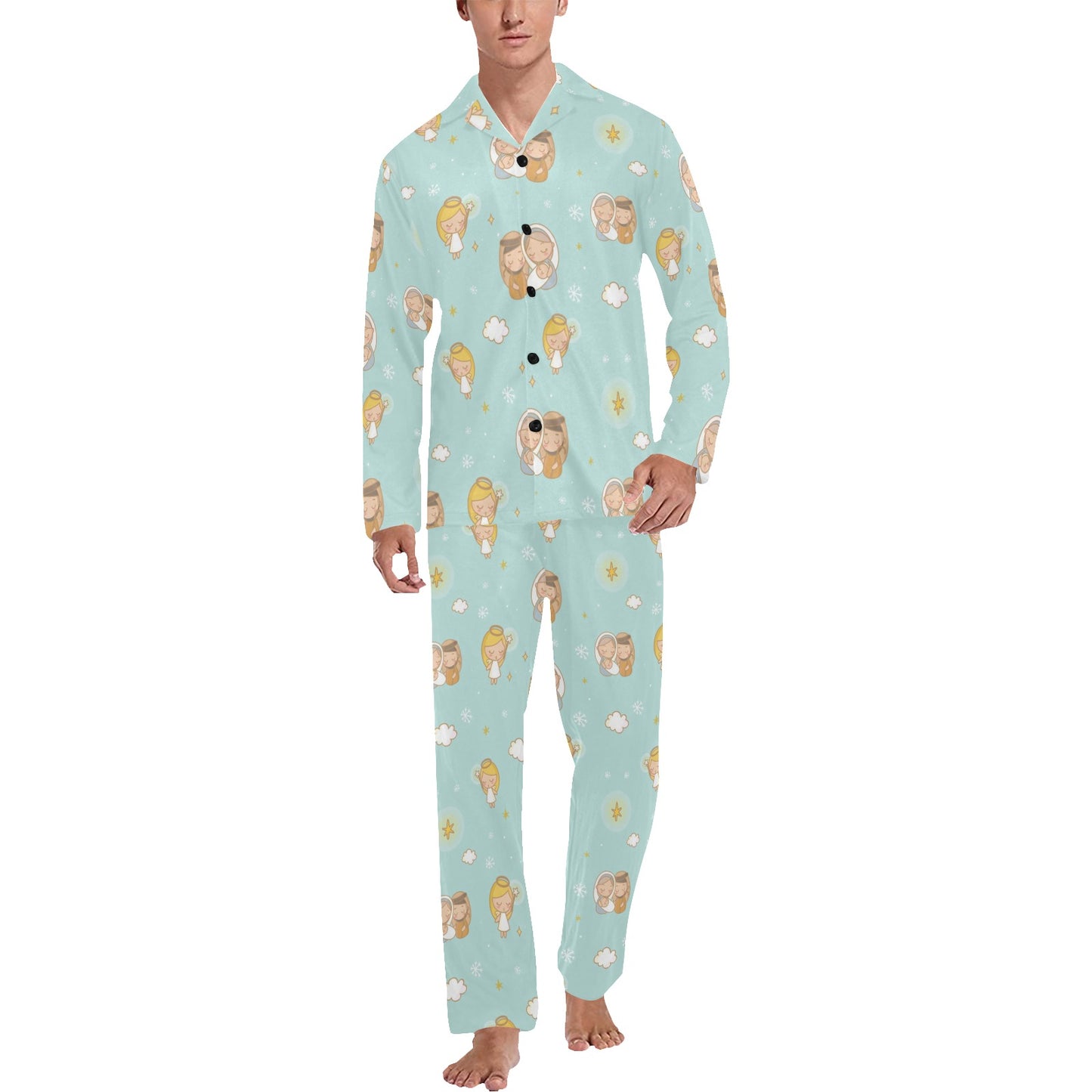 Christian Pattern Print Design 01 Men's Long Pajama Set