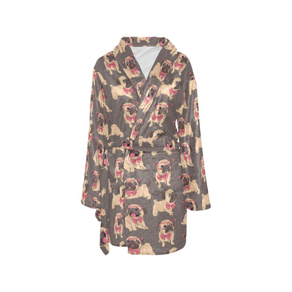 Pug Pattern Print Design A05 Women's Fleece Robe