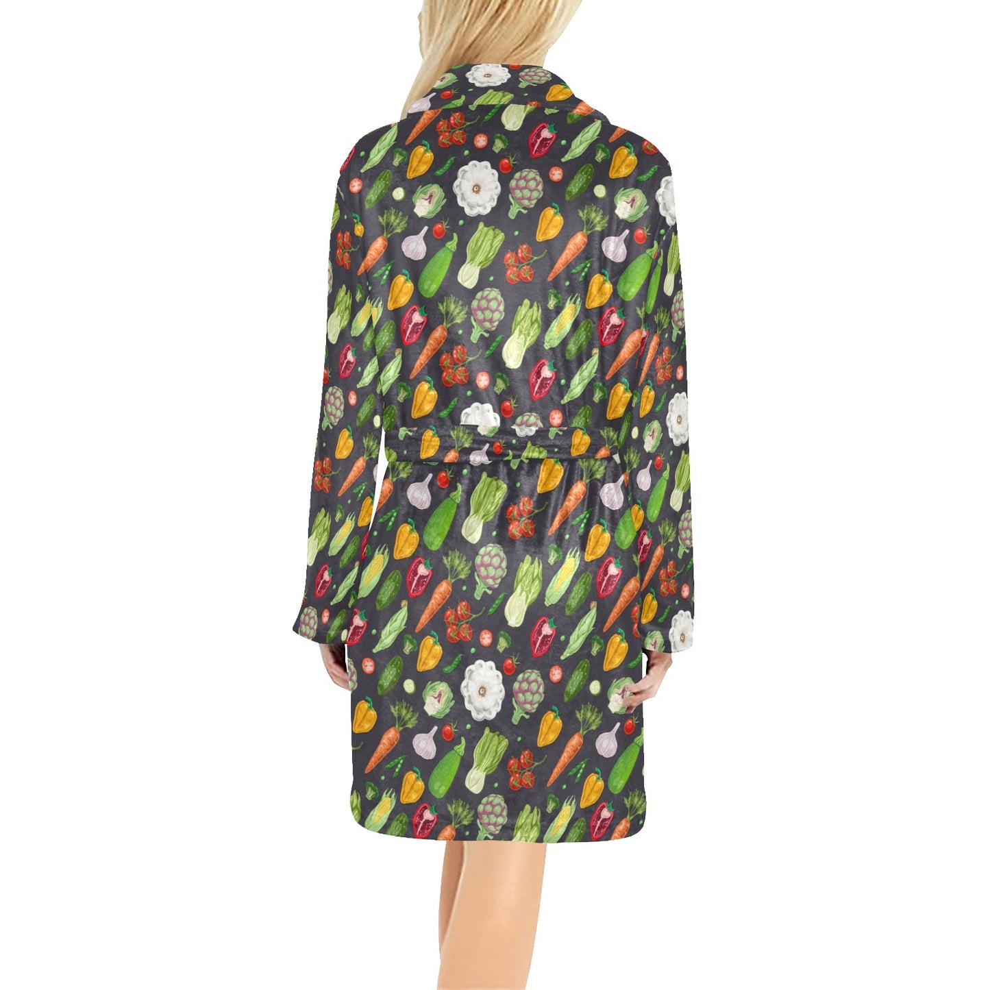 Vegan Pattern Themed Design Print Women's Fleece Robe
