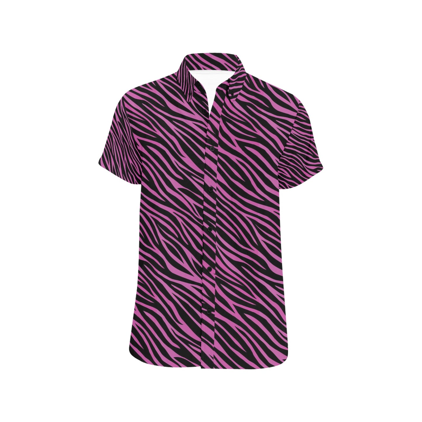 Zebra Pink Print Design LKS304 Men Short Sleeve Button Up Shirt
