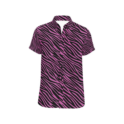 Zebra Pink Print Design LKS304 Men Short Sleeve Button Up Shirt