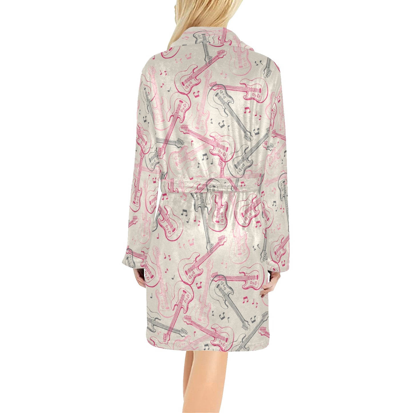 Bass Guitar Pattern Print Design 02 Women's Fleece Robe