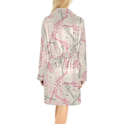 Bass Guitar Pattern Print Design 02 Women's Fleece Robe