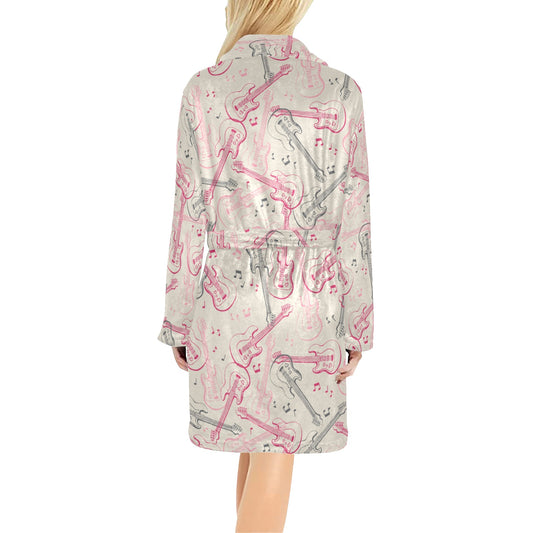 Bass Guitar Pattern Print Design 02 Women's Fleece Robe