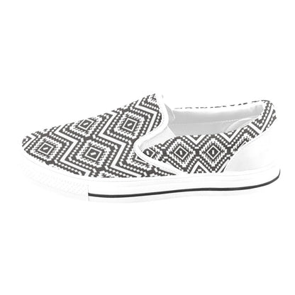 Tribal Pattern Print Design LKS303 White Slip Ons Canvas Women's Shoes