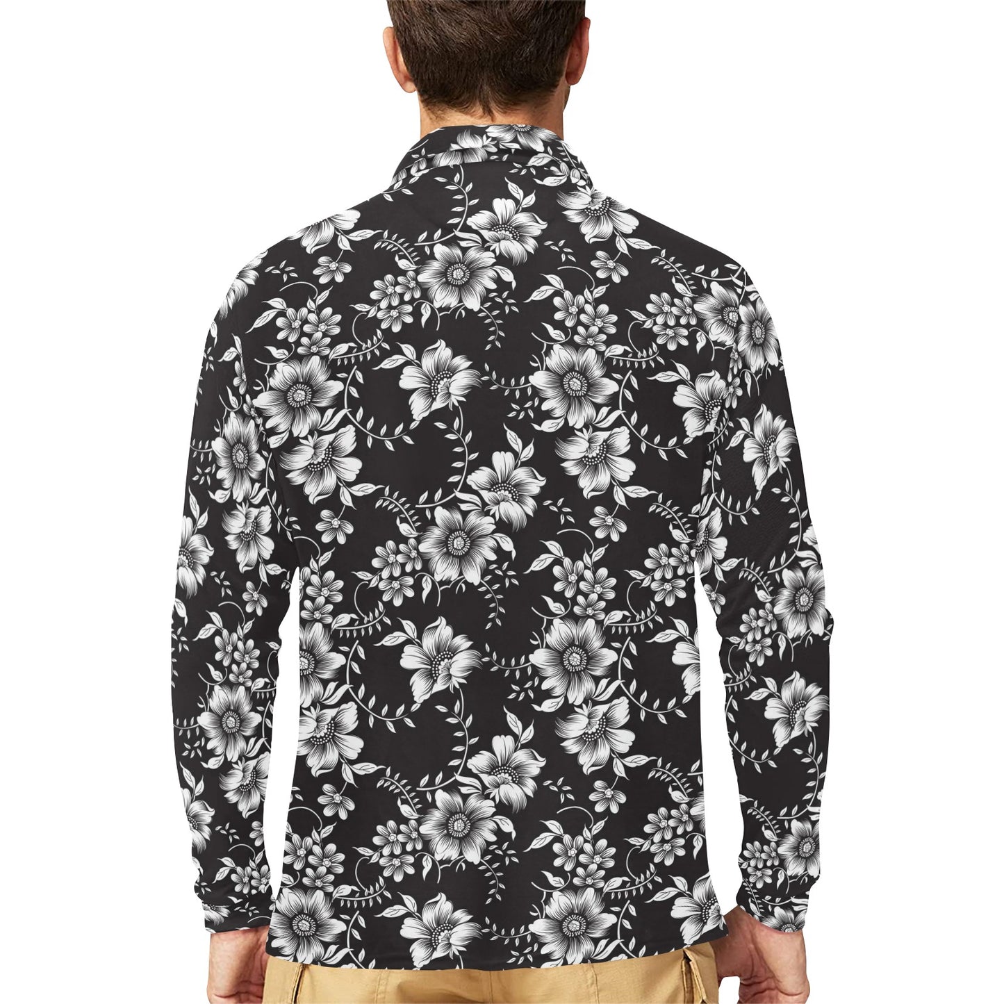 Gerberas Pattern Print Design GB02 Long Sleeve Polo Shirt For Men's