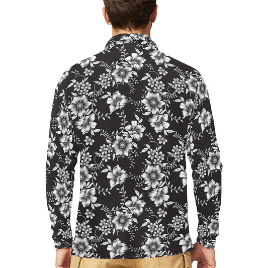 Gerberas Pattern Print Design GB02 Long Sleeve Polo Shirt For Men's
