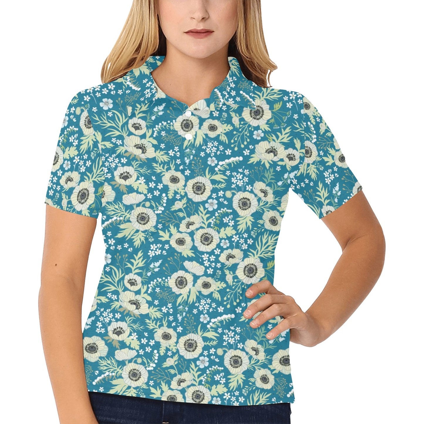 Anemone Pattern Print Design 01 Women's Polo Shirt