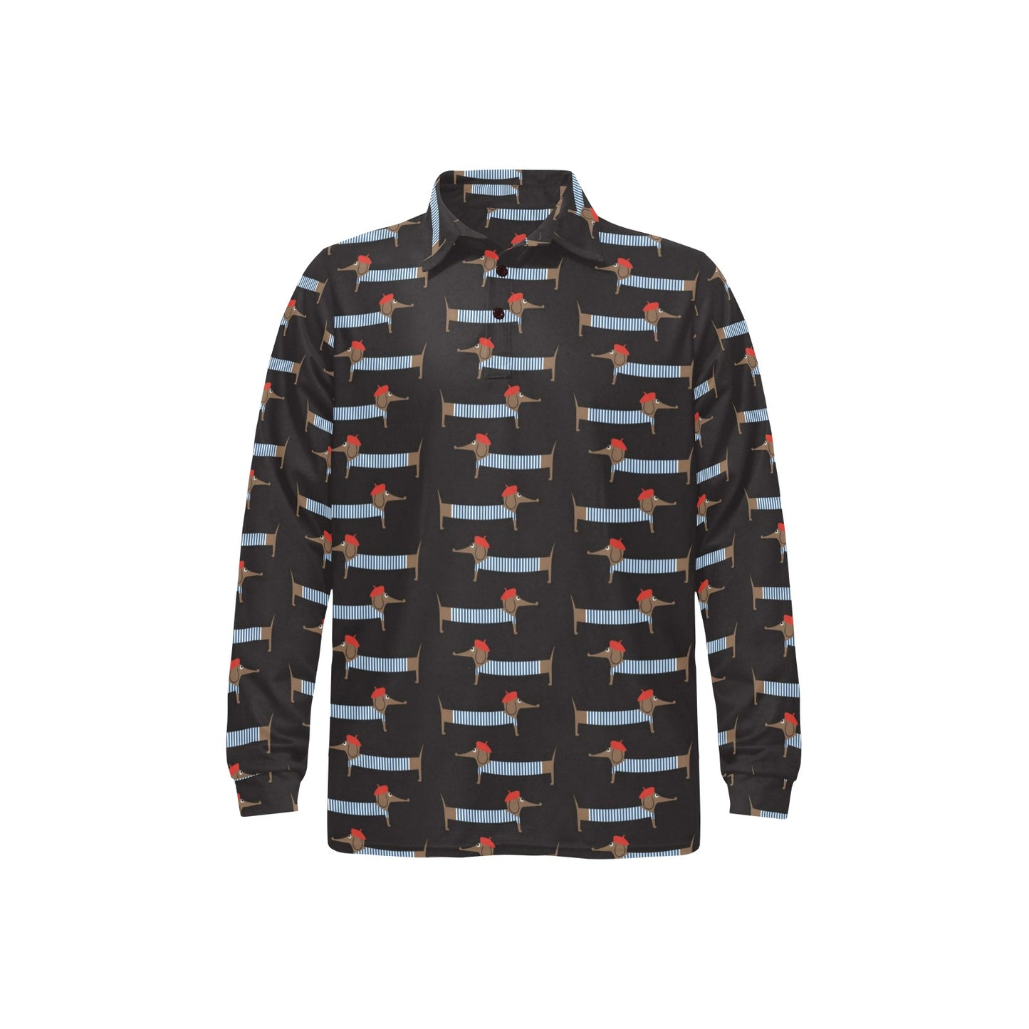 Dachshund Pattern Print Design 04 Long Sleeve Polo Shirt For Men's