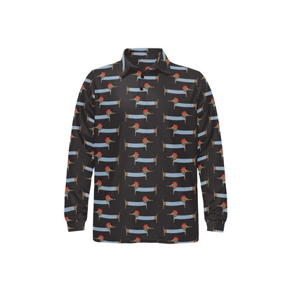 Dachshund Pattern Print Design 04 Long Sleeve Polo Shirt For Men's