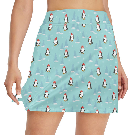 Ski Penguin Print Design LKS304 17" Golf & Pickleball Skort with Pockets
