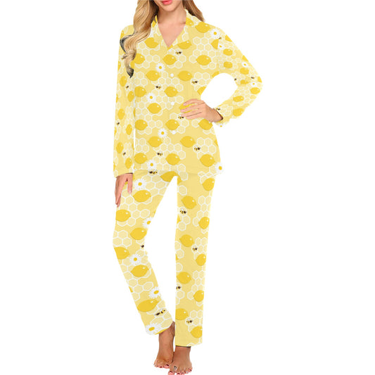 Honey Bee Honeycomb Print Design LKS3010 Women's Long Pajama Set