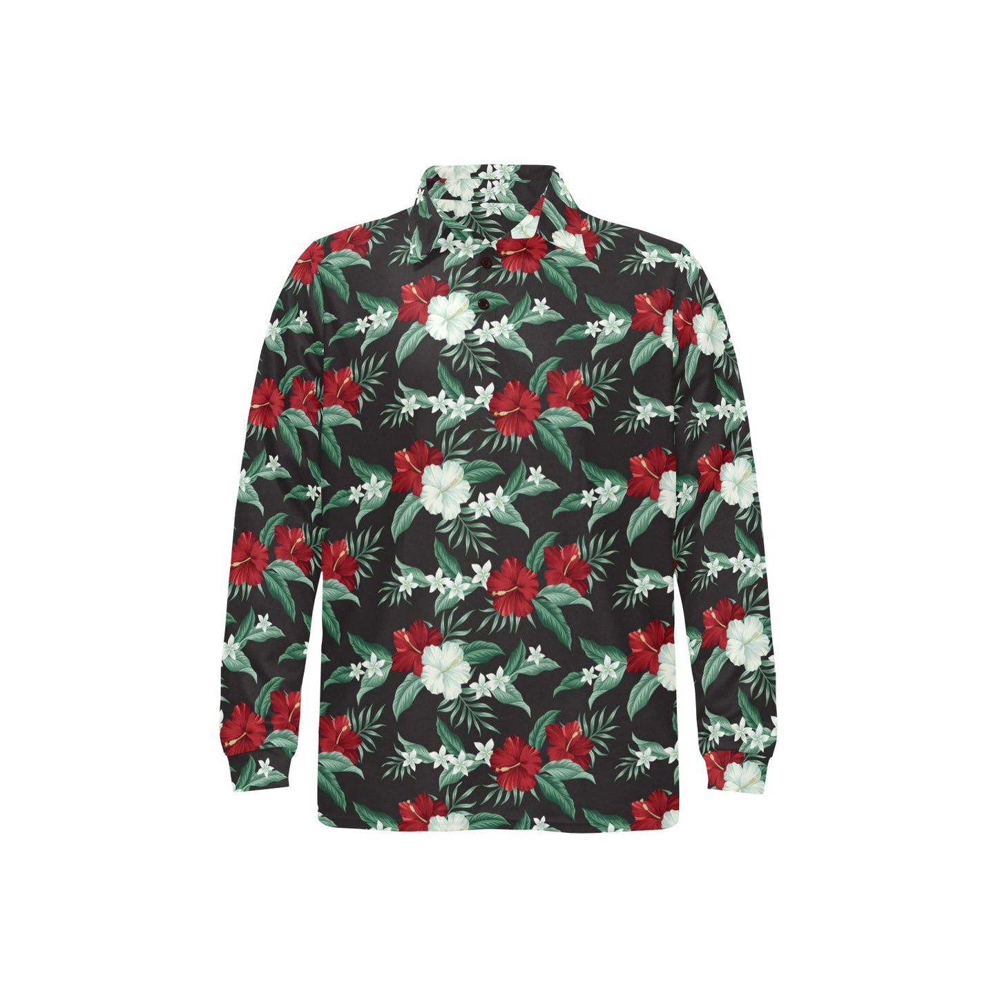 Tropical Flower Print Design LKS303 Long Sleeve Polo Shirt For Men's