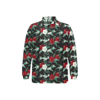 Tropical Flower Print Design LKS303 Long Sleeve Polo Shirt For Men's