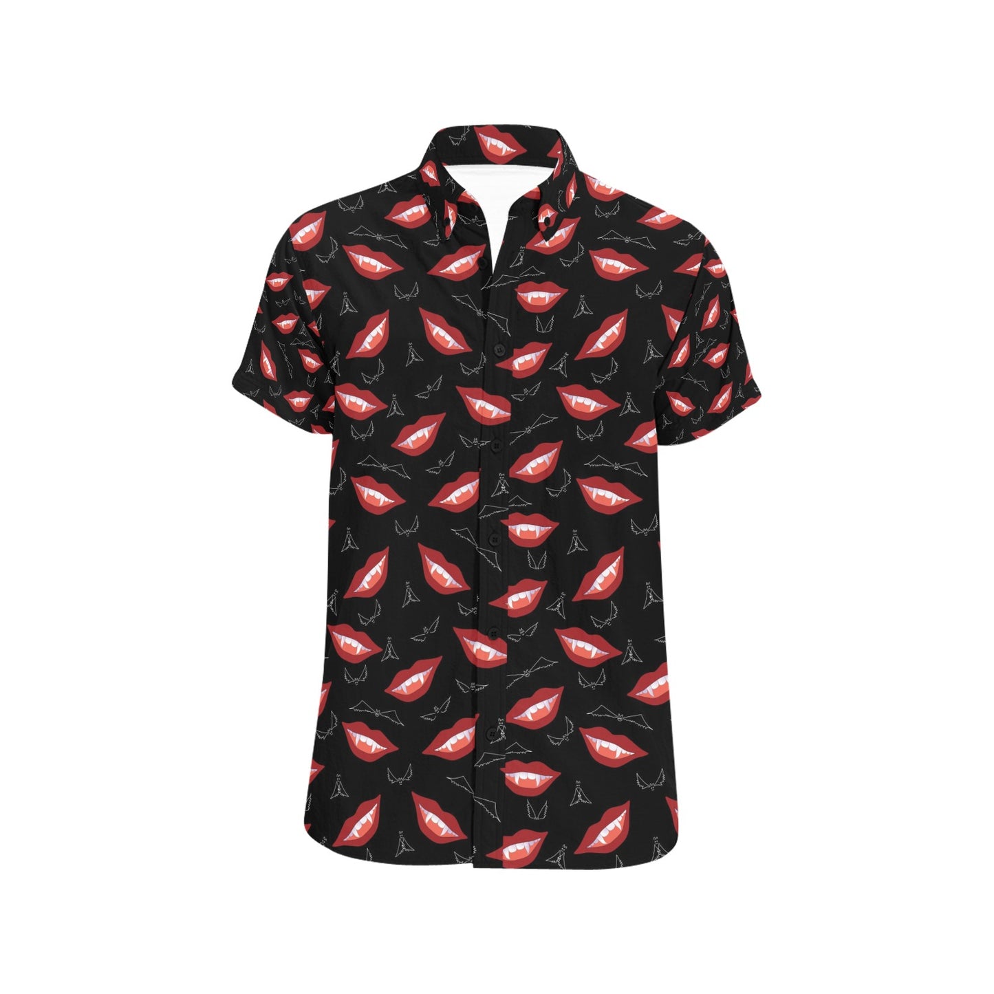 Vampire Lips Print Design LKS301 Men Short Sleeve Button Up Shirt