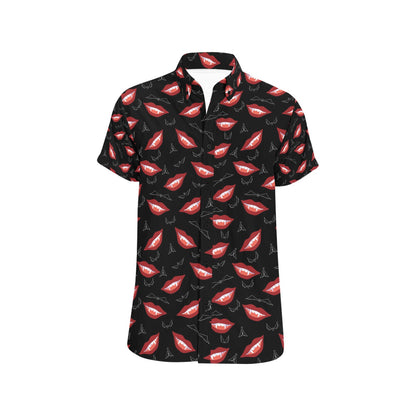 Vampire Lips Print Design LKS301 Men Short Sleeve Button Up Shirt