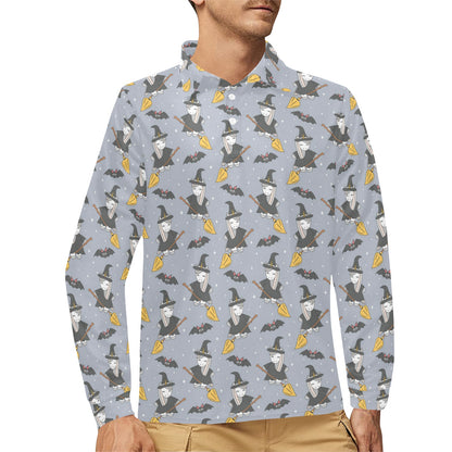 Witch Print Design LKS307 Long Sleeve Polo Shirt For Men's