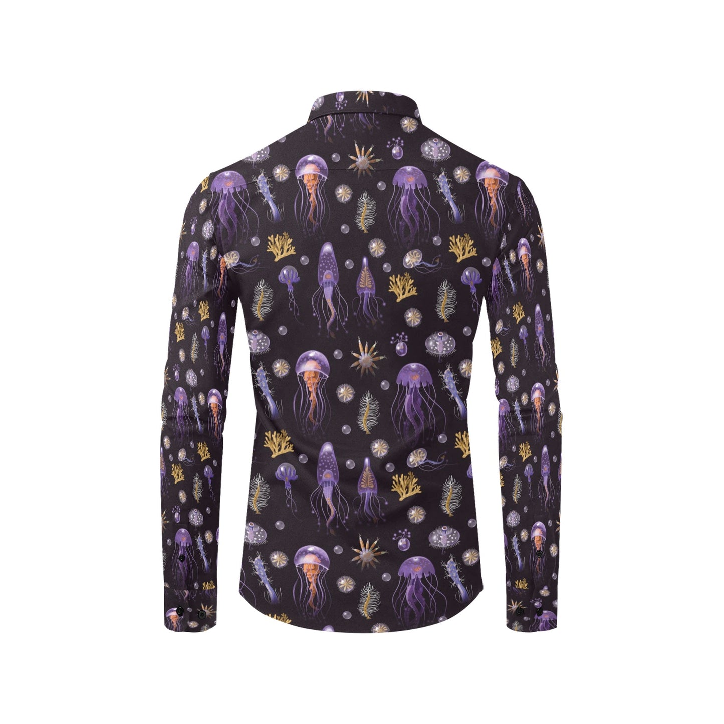 Seaweed With Jelly Fish Print Design LKS305 Men's Long Sleeve Dress Shirt