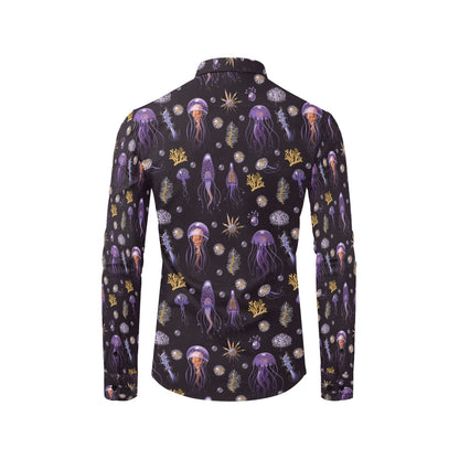 Seaweed With Jelly Fish Print Design LKS305 Men's Long Sleeve Dress Shirt