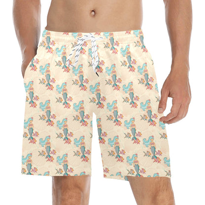 Mermaid Girl With Fish Design Print Men's Swim Trunks Beach Shorts