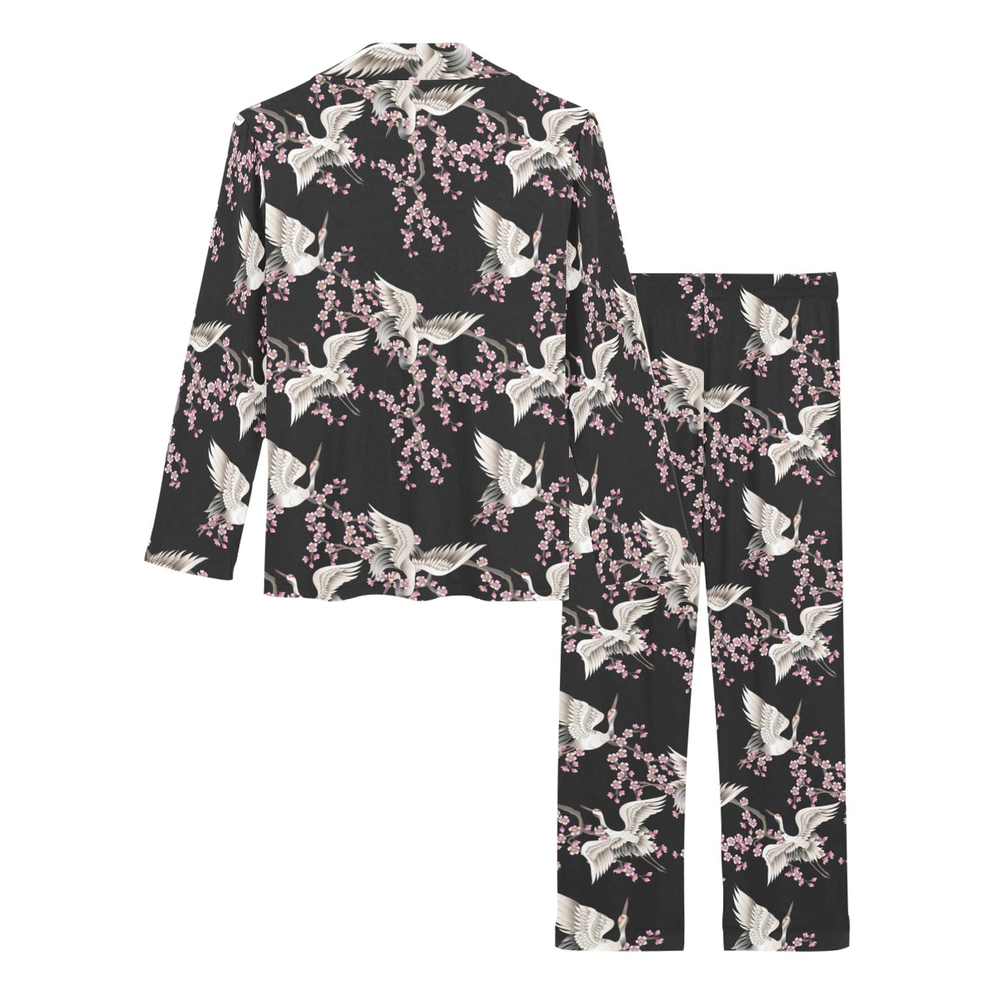 Crane Pattern Print Design 01 Women's Long Pajama Set