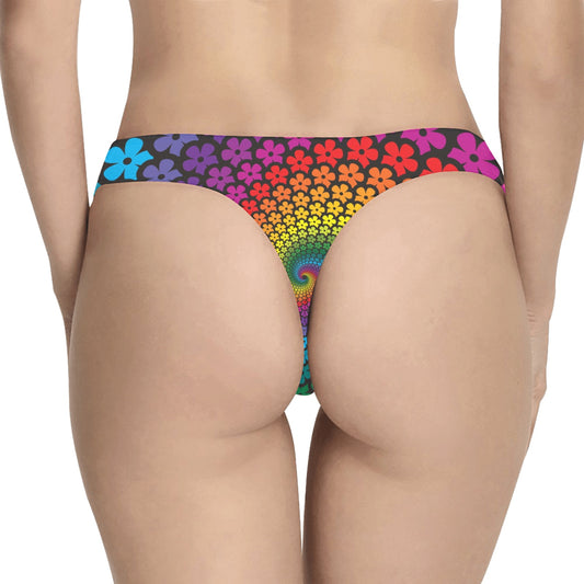 Flower Power Rainbow Spiral Print Women's Thongs
