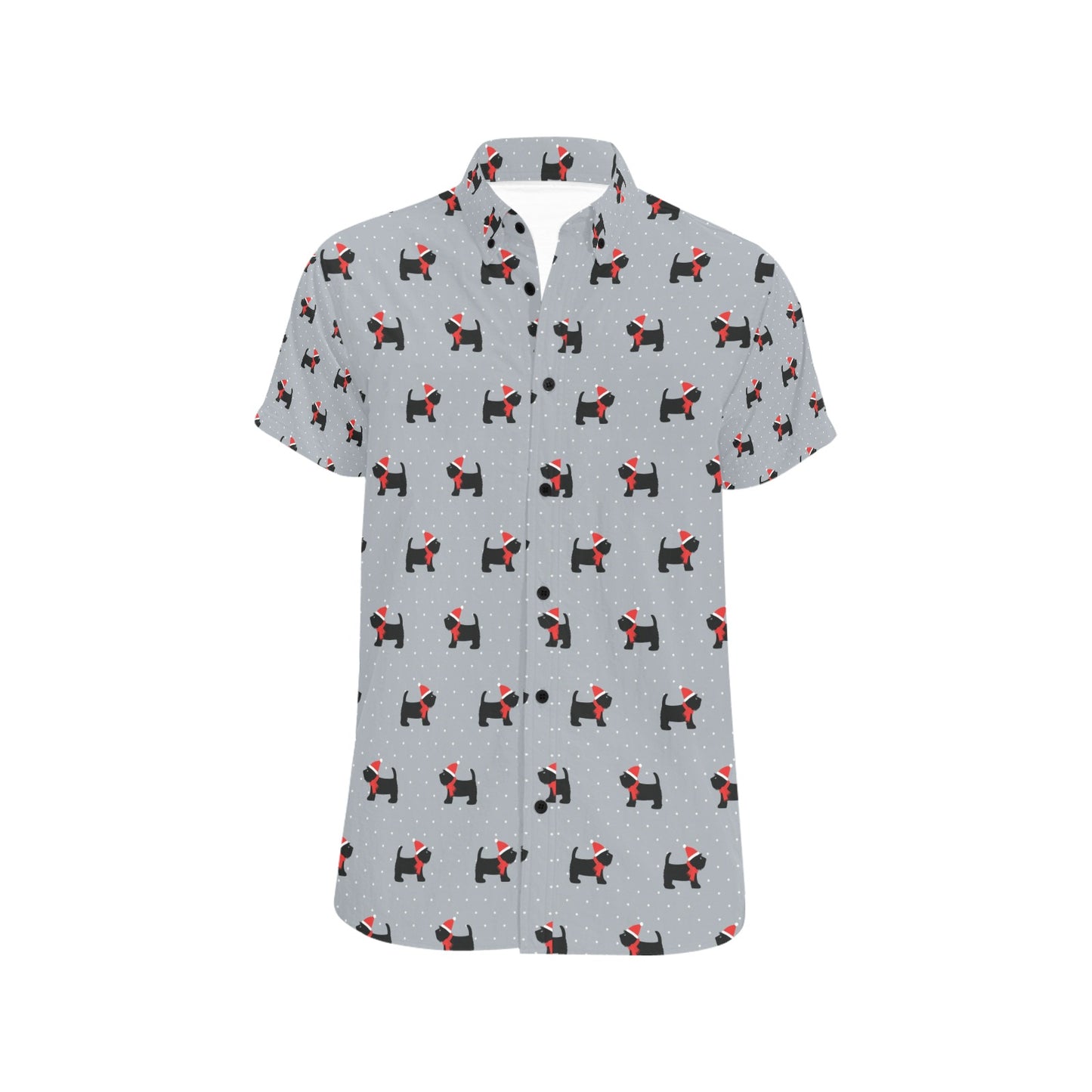 Scottish Christmas Themed Terriers Print Design LKS3018 Men Short Sleeve Button Up Shirt