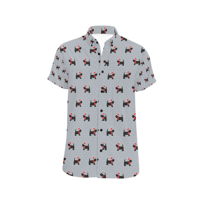 Scottish Christmas Themed Terriers Print Design LKS3018 Men Short Sleeve Button Up Shirt