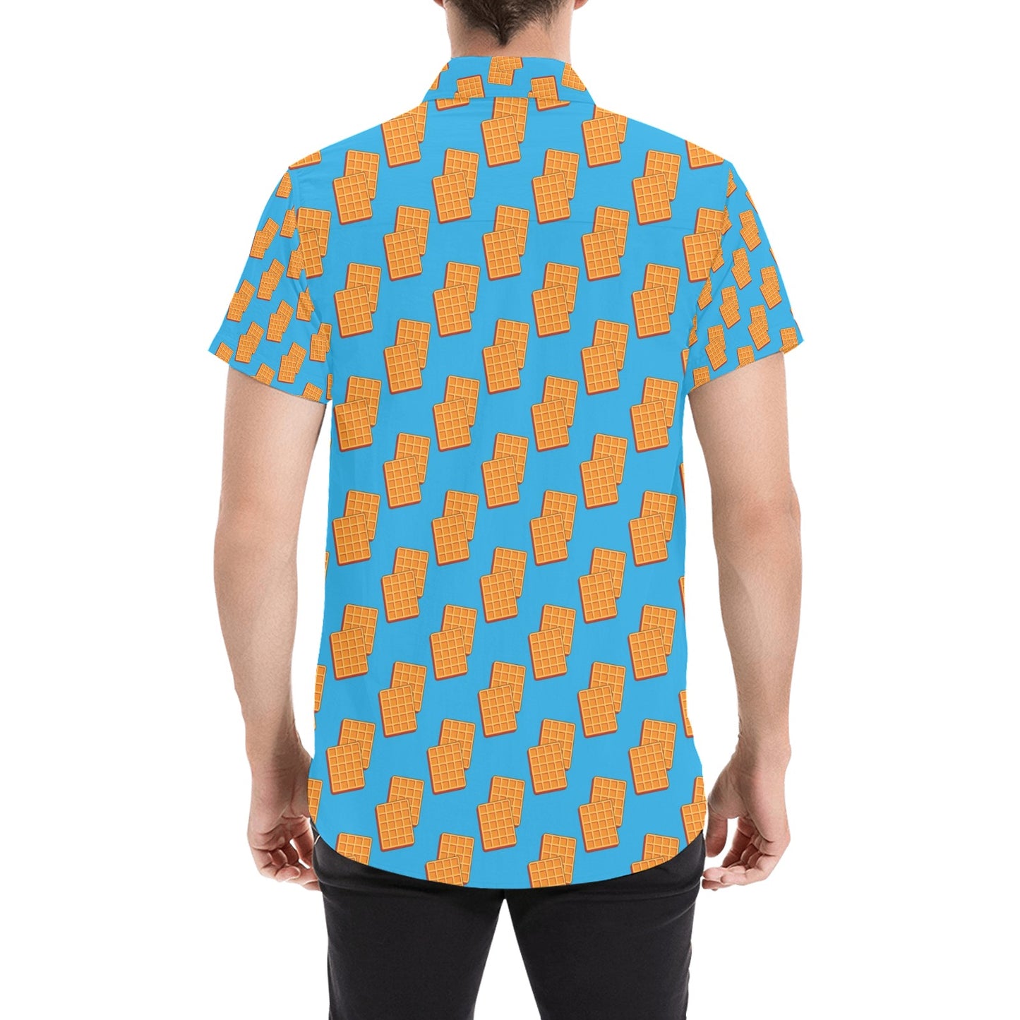 Waffle Print Design LKS304 Men Short Sleeve Button Up Shirt