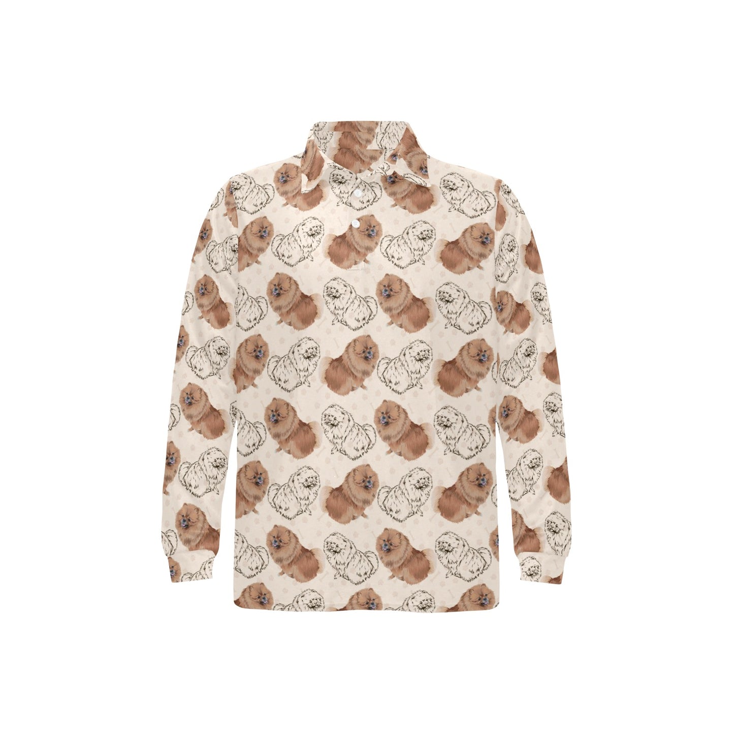 Pomeranians Pattern Print Design A01 Long Sleeve Polo Shirt For Men's