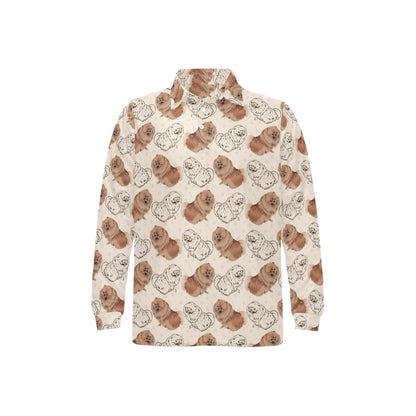 Pomeranians Pattern Print Design A01 Long Sleeve Polo Shirt For Men's