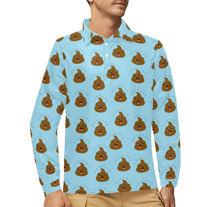 Poop Emoji Pattern Print Design A03 Long Sleeve Polo Shirt For Men's