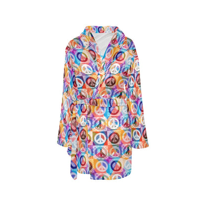 Peace Sign Patchwork Design Print Women's Fleece Robe