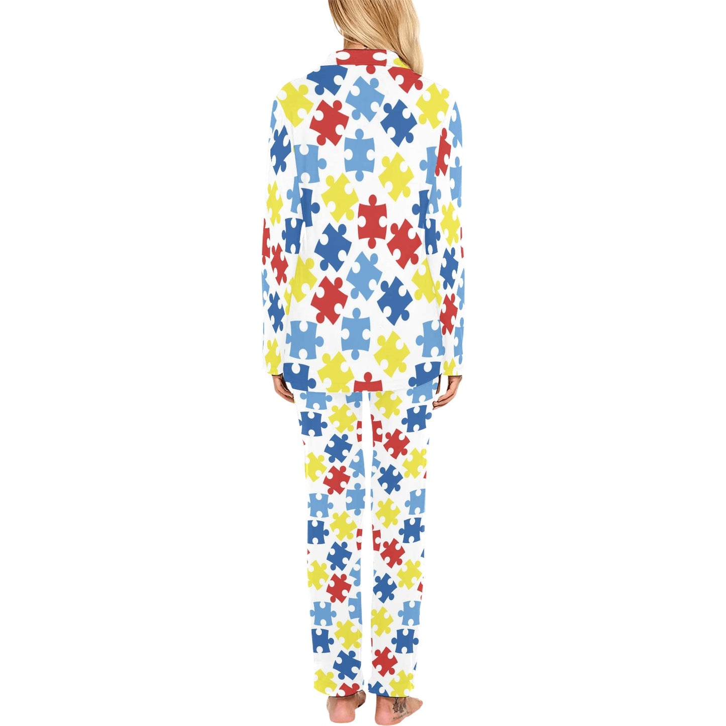 Autism Awareness Pattern Print Design 04 Women's Long Pajama Set