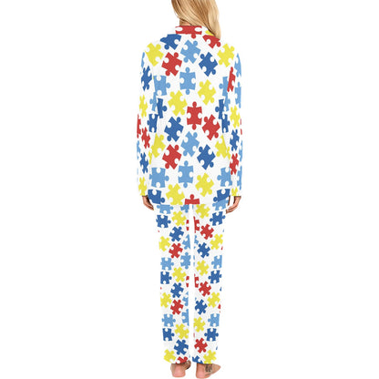 Autism Awareness Pattern Print Design 04 Women's Long Pajama Set