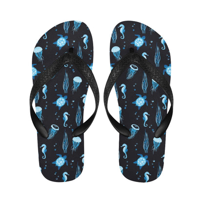 Sea Turtle Jelly Fish Sea Horse Print Design LKS3014 Flip Flops