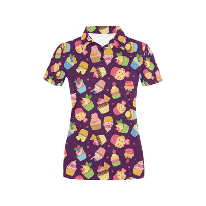 Cupcake Pattern Print Design 05 Women's Polo Shirt