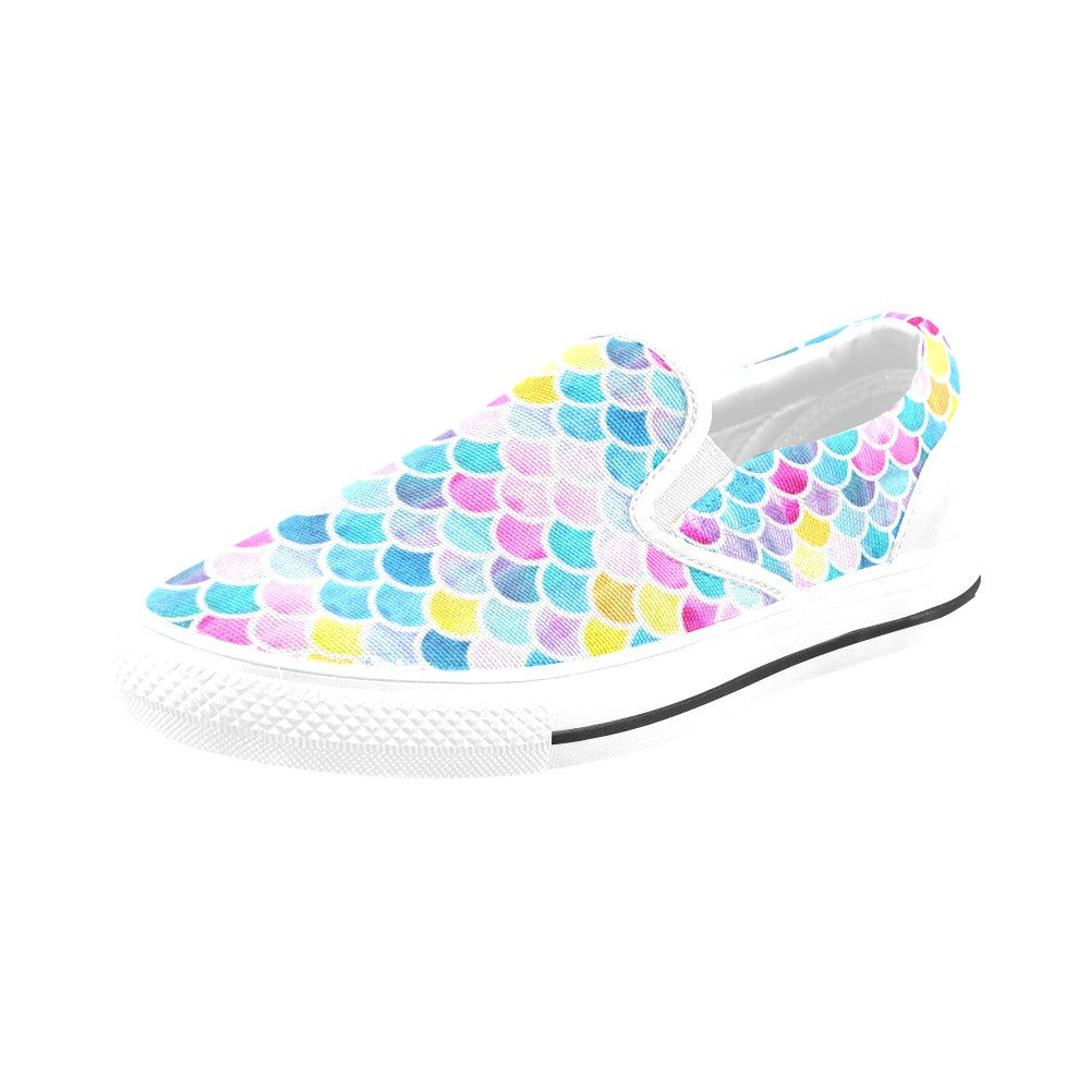 Scales Print Design LKS402 White Slip Ons Canvas Women's Shoes
