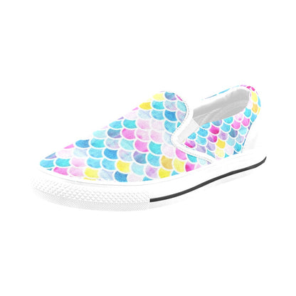 Scales Print Design LKS402 White Slip Ons Canvas Women's Shoes