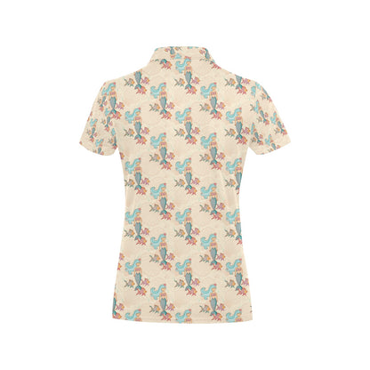 Mermaid Girl With Fish Design Print Women's Polo Shirt