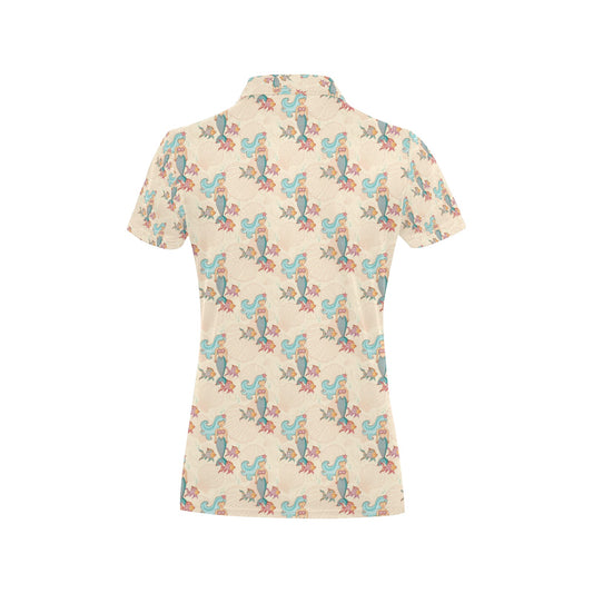 Mermaid Girl With Fish Design Print Women's Polo Shirt